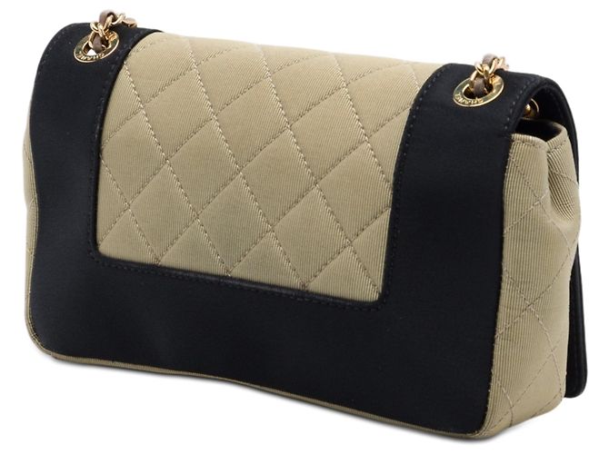 Chanel Beige Small Quilted Bicolor Grosgrain Mademoiselle Single Flap - vista 2