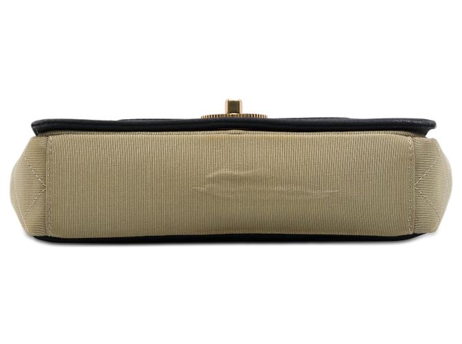 Chanel Beige Small Quilted Bicolor Grosgrain Mademoiselle Single Flap - vista 3