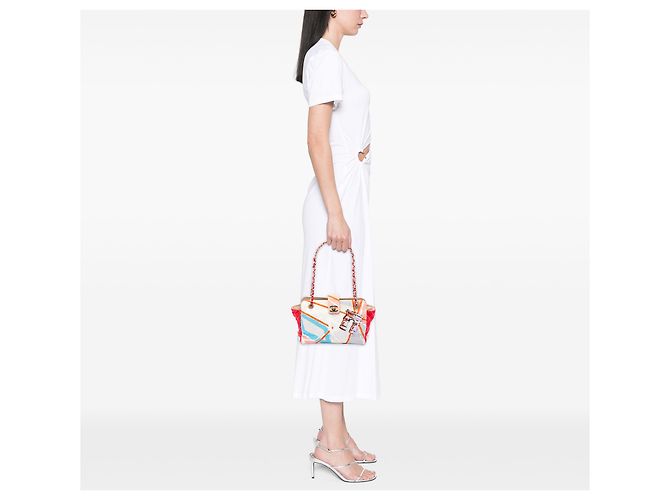 Bolsa de Ombro Chanel Beige CC em Lona Matelassada Estampada e Lantejoulas Arc De Triomphe Bege - vista 6