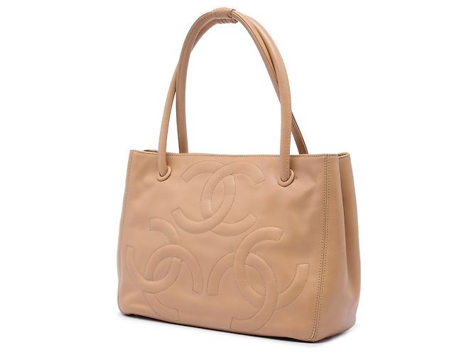 Tote Chanel en agneau beige avec triple CC - vue 2