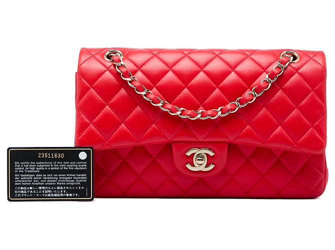 Chanel Red Medium Classic Lambskin Double Flap Rosso - vista 6
