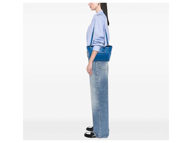 Tote convertibile con tasca frontale in Vitello Daino blu Prada - vista 6