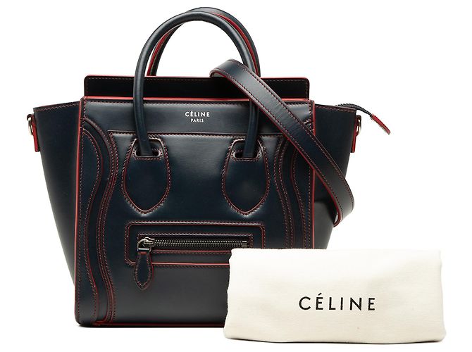 Céline Borsa Tote Luggage in pelle di vitello liscia bicolore blu Nano di Celine - vista 7