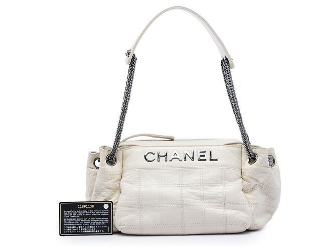 Borsa a tracolla a soffietto Chanel White Chocolate Bar Lambskin LAX Bianco Crudo - vista 6