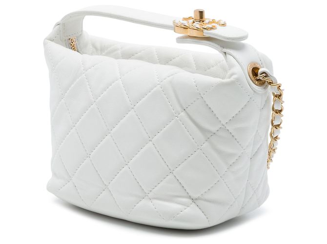 Chanel White Small Quilted Lambskin Perfect Meeting Hobo Bianco - vista 2