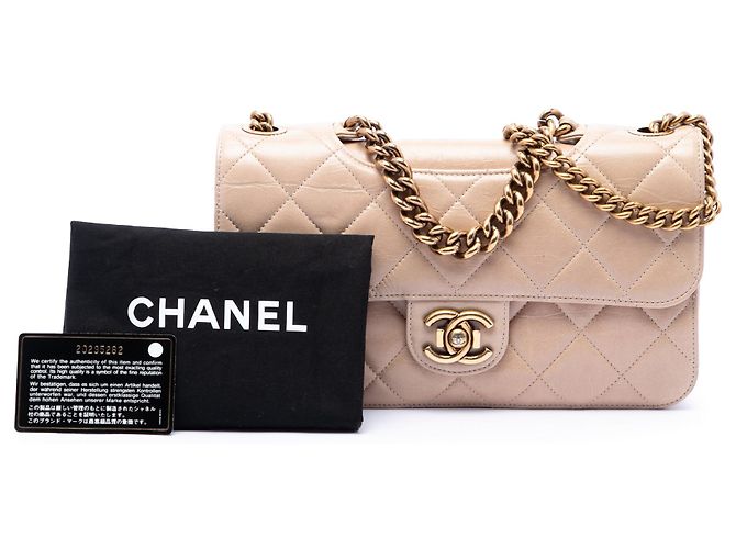 Chanel Beige Medium Quilted Aged Calfskin Perfect Edge Flap - view 7
