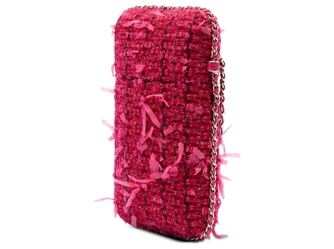 Portatitolo con catena in tweed rosa Chanel - vista 2