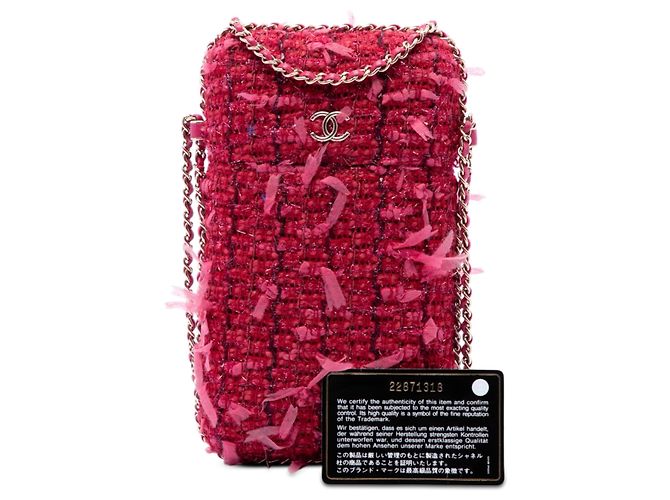 Portatitolo con catena in tweed rosa Chanel - vista 7