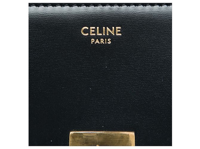 Céline Celine Claude Chain Schultertasche aus schwarzem glänzendem Kalbsleder - Ansicht 5