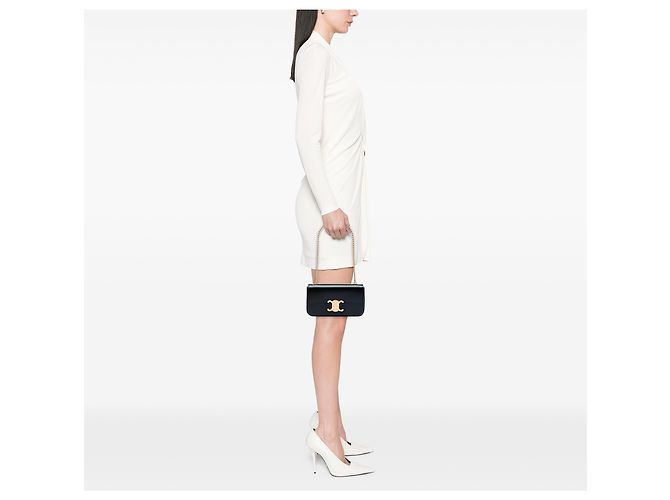 Céline Celine Claude Chain Schultertasche aus schwarzem glänzendem Kalbsleder - Ansicht 6