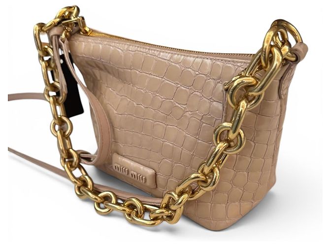 Bolsa Miu Miu em pele de vitelo com estampa de crocodilo e corrente dourada - vista 13