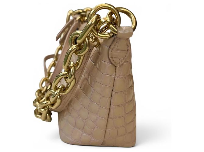 Bolsa Miu Miu em pele de vitelo com estampa de crocodilo e corrente dourada - vista 14