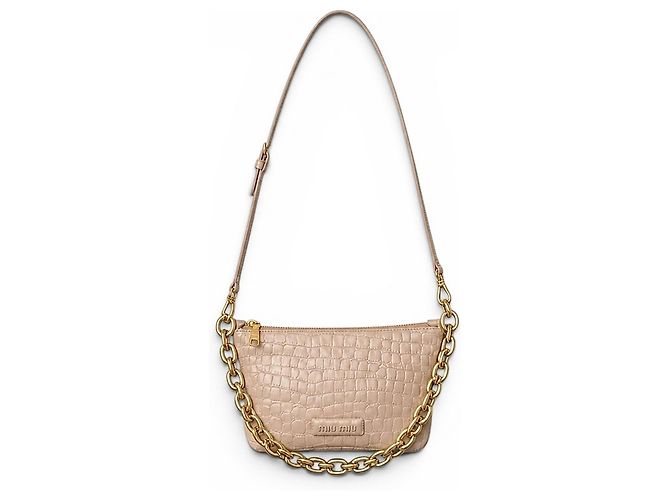 Bolsa Miu Miu em pele de vitelo com estampa de crocodilo e corrente dourada - vista 3
