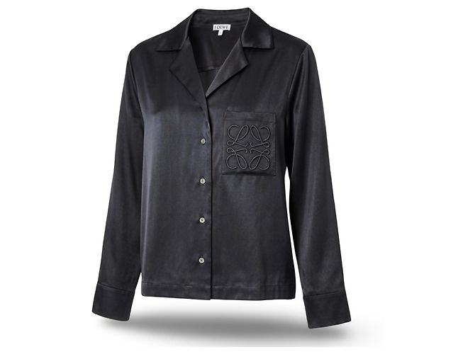 Camicia in seta nera Loewe con logo Anagram Nero - vista 11