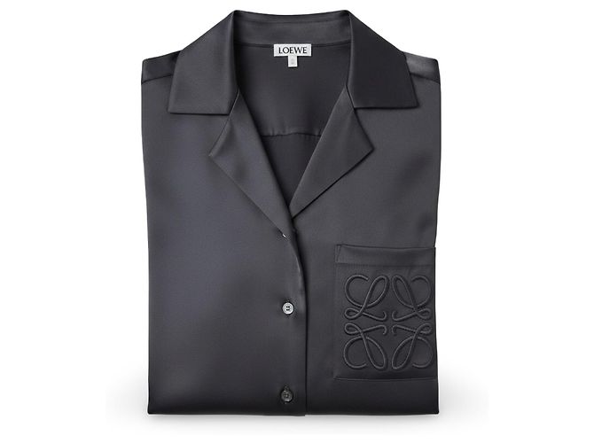 Camicia in seta nera Loewe con logo Anagram Nero - vista 12