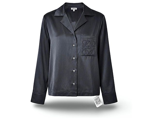 Camicia in seta nera Loewe con logo Anagram Nero - vista 19