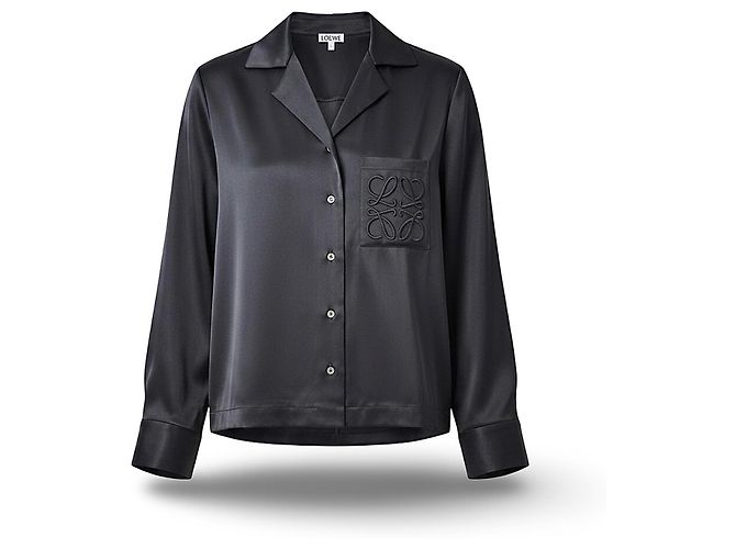 Camicia in seta nera Loewe con logo Anagram Nero - vista 5