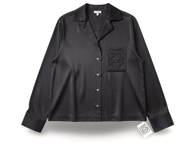 Camicia in seta nera Loewe con logo Anagram Nero - vista 9
