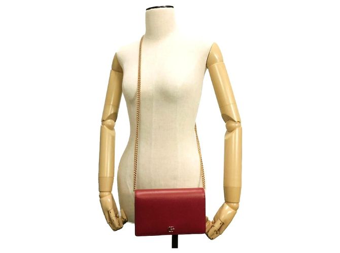 Clutch Gucci GG Marmont Chain Logo in pelle di vitello Rosso - vista 2