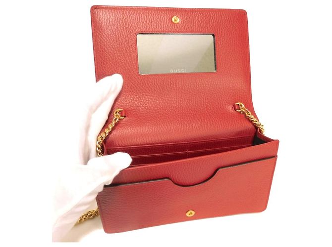 Clutch Gucci GG Marmont Chain Logo in pelle di vitello Rosso - vista 3