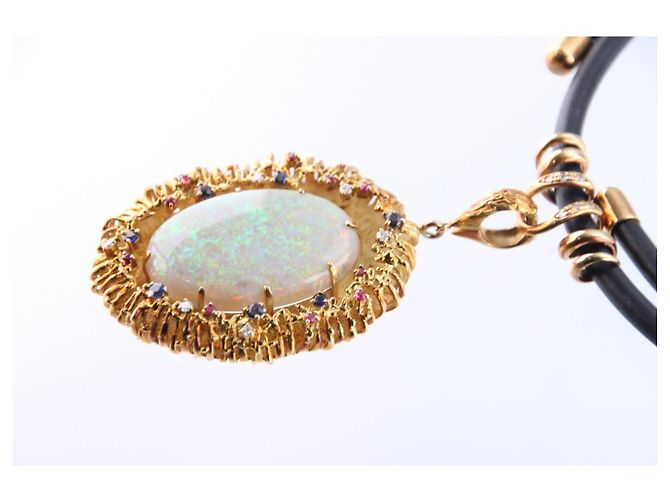 Autre Marque Yuzo Kiriyama Collana in Oro 18K Opale e Diamanti Bianco Rosso Blu D'oro - vista 2