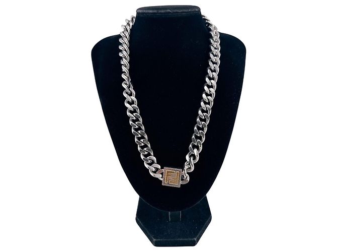 Fendi Silberne Cuban Link Choker-Halskette - Ansicht 7