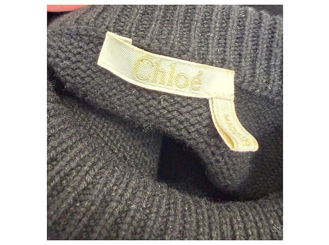 Suéter de malha canelada Chloé em lã preta Preto - vista 6