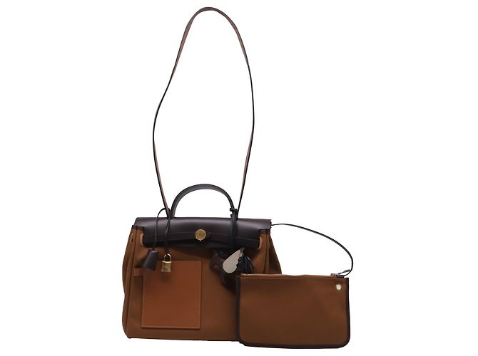 Bolso Hermès Herbag Zip 31 Pocket en lona marrón Impresión de pitón - vista 11