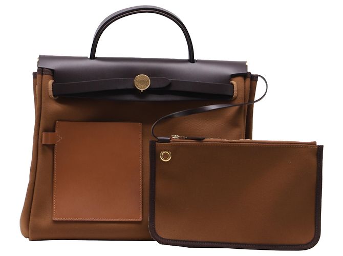 Bolso Hermès Herbag Zip 31 Pocket en lona marrón Impresión de pitón - vista 2