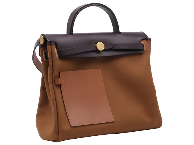 Bolso Hermès Herbag Zip 31 Pocket en lona marrón Impresión de pitón - vista 3