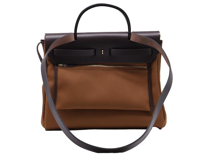 Bolso Hermès Herbag Zip 31 Pocket en lona marrón Impresión de pitón - vista 4