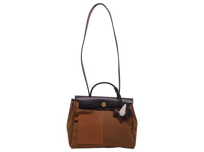 Bolso Hermès Herbag Zip 31 Pocket en lona marrón Impresión de pitón - vista 5