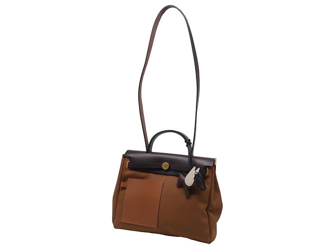 Bolso Hermès Herbag Zip 31 Pocket en lona marrón Impresión de pitón - vista 6