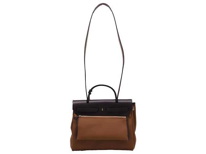 Bolso Hermès Herbag Zip 31 Pocket en lona marrón Impresión de pitón - vista 8