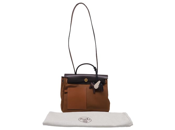 Bolso Hermès Herbag Zip 31 Pocket en lona marrón Impresión de pitón - vista 9