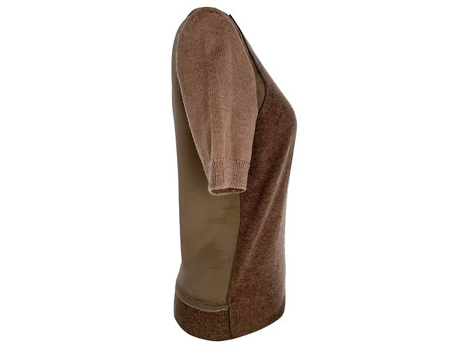 Lanvin Kurzarm Strickoberteil mit Rundhalsausschnitt aus brauner Wolle - Ansicht 2