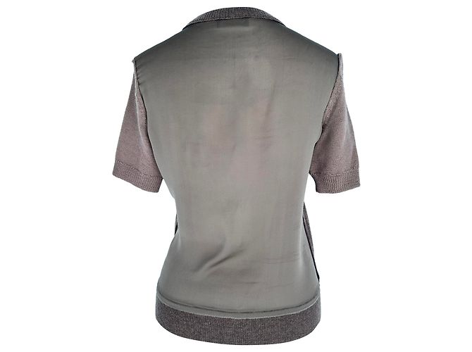 Lanvin Kurzarm Strickoberteil mit Rundhalsausschnitt aus brauner Wolle - Ansicht 3