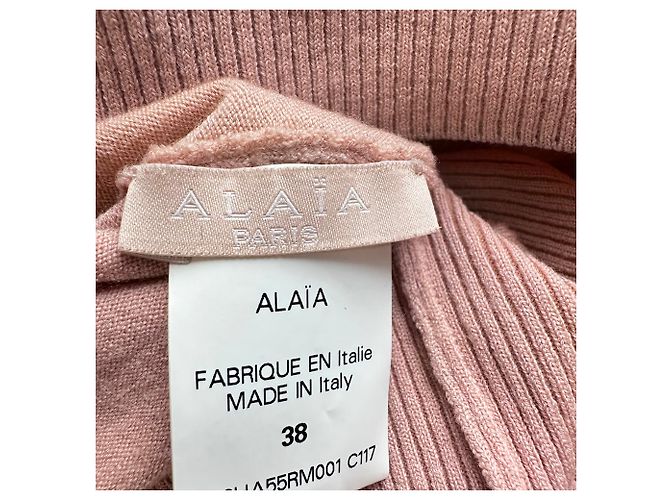 Suéter de gola alta Alaïa em lã rosa - vista 4
