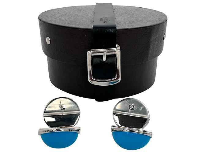 Pendientes Sphere en esmalte azul claro y latón Alaïa - vista 12