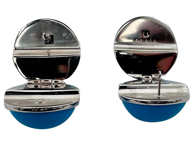 Pendientes Sphere en esmalte azul claro y latón Alaïa - vista 5
