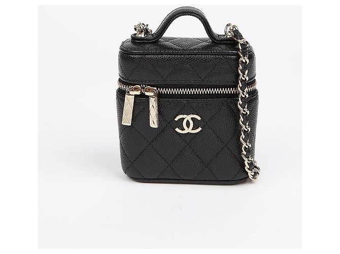Chanel Mini borsa vanity Handle con catena in caviar nero e finiture dorate - vista 2