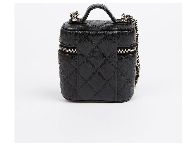Chanel Mini borsa vanity Handle con catena in caviar nero e finiture dorate - vista 4