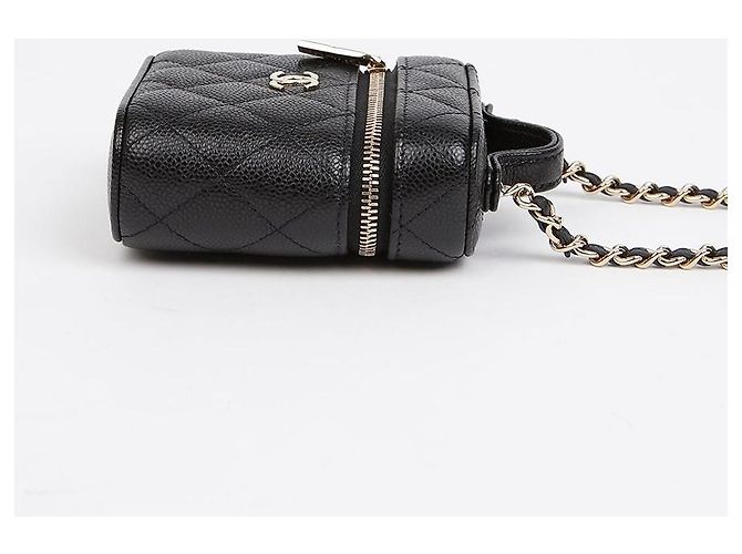 Chanel Mini borsa vanity Handle con catena in caviar nero e finiture dorate - vista 5