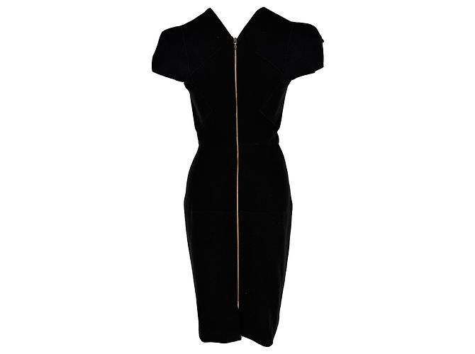 Roland Mouret Rouland Mouret Midi-Kleid mit Boot Ausschnitt aus schwarzer Wolle - Ansicht 2