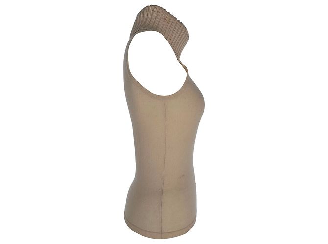 Haut sans manches en maille à col roulé Michael Kors en cachemire beige - vue 2
