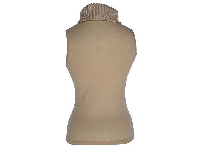 Haut sans manches en maille à col roulé Michael Kors en cachemire beige - vue 3
