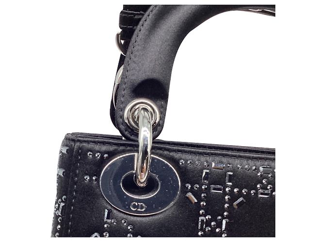 Mini borsa Lady Dior Strass Cannage in raso nero - vista 11