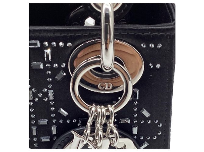 Mini borsa Lady Dior Strass Cannage in raso nero - vista 12