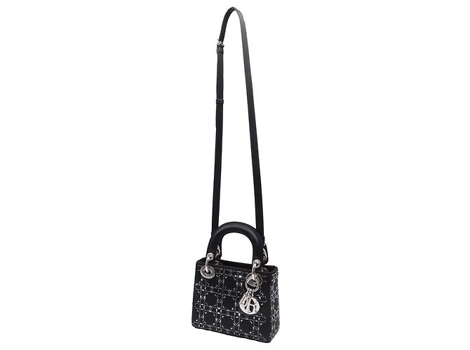 Mini borsa Lady Dior Strass Cannage in raso nero - vista 2
