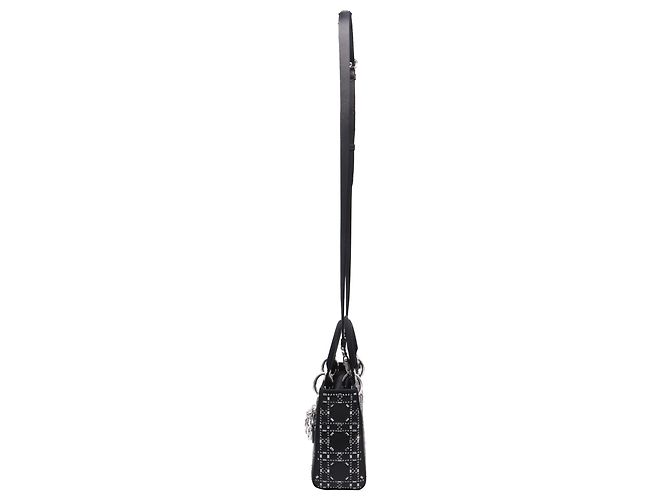 Mini borsa Lady Dior Strass Cannage in raso nero - vista 3